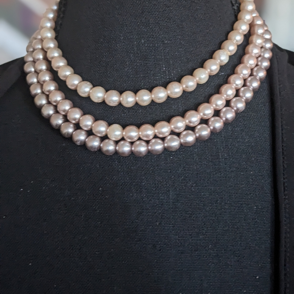 Vintage 3 Tone Adjustable Elegant Pearl Necklace